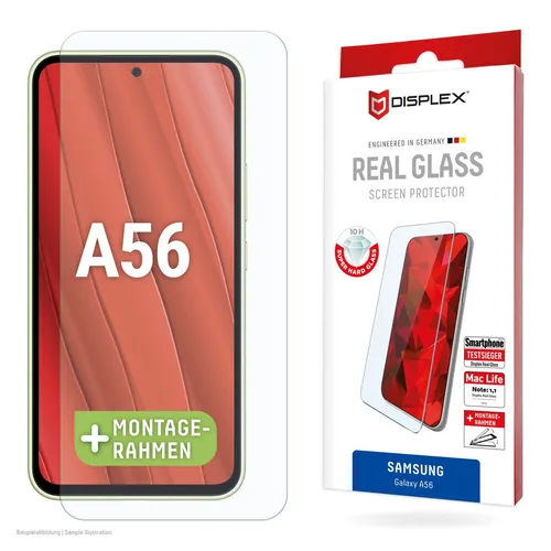 Displex Displayschutzglas Real Glass Screen Protector für Samsung Galaxy A56 – Kratz- & Stoßfest - Hochwertiges Echtglas mit 10H Härtegrad für optimalen Schutz. Ultra dünn und hüllenfreundlich, einfach blasenfrei anzubringen. Ideal für den täglichen Einsatz.