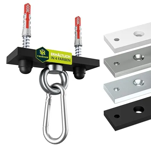 Yourkon | Boxsack & Deckenhalterung | 8mm massiver Stahl | Schwarz gepulvert | für Boxsäcke & mehr | Ideal als Aufhängung für Hängesessel, Yogatuch, Sonnensegel Befestigung usw. | bis 140 kg