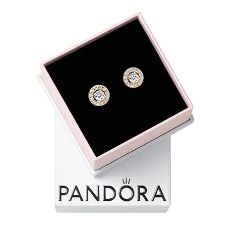 Pandora Timeless Runder Pavé-Strahlenkranz Ohrring - Ohrringe für Damen, stilvolle Vergoldung und funkelnder Zirkonia für einen eleganten Look, ideal für jeden Anlass.