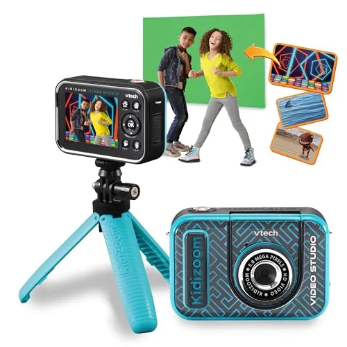 VTech Kidizoom Video Studio HD blau - Kinderkamera mit Greenscreen, Stativ und Effekten, fördert Kreativität und ist ideal für unterwegs