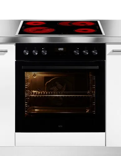 AEG Elektro-Herd-Set Serie 5000 HH24HSB, Aqua Clean, Gleichmäßiges Garen auf 3 Ebenen, TouchTimer, Kochfeld mit Bräterzone