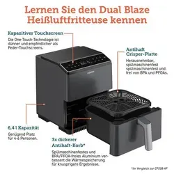 Cosori Heißluftfritteuse Dual Blaze Pro - 6,4 Liter, 1700 W, 360Thermo IQ-Technologie, 40% schneller, ideal für große Familien und einfache App-Steuerung