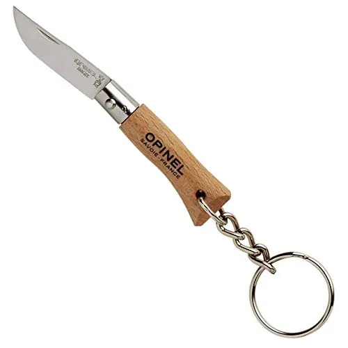 Opinel Mini-Messer No 2 mit Anhänger, Braun - Kompaktes Opinel Jagdmesser mit Holzgriff und rostfreier Klinge. Ideal für Outdoor-Aktivitäten und den täglichen Gebrauch.