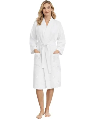Morgenstern Bademantel Damen Leicht 100% Baumwolle OEKO-TEX® Waffelstoff Waffelpique Waffelmuster Paula Weiß XL