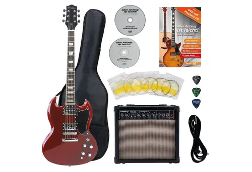 Rocktile Pro S-R E-Gitarre Heritage Starter Set mit Amp - Gitarren-Set mit 15 Watt Verstärker, ideal für Einsteiger, inkl. Zubehör wie Gitarrenschule, Tasche, Kabel und Plektren.