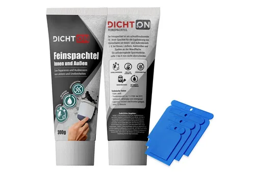 DICHTON Spachtelmasse D.60W Feinspachtel weiß in der Tube inkl. Japanspachtel, 300g zum reparieren & ausbessern inkl. Japanspachtel