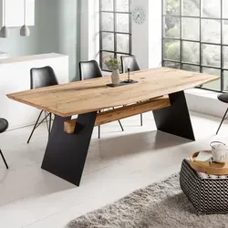 riess-ambiente Esstisch GRAND OAK - 200cm natur Eiche Massivholz - Esstisch im Japandi Design aus massivem Eichenholz mit geölter Oberfläche und schwarzem Eisen-Gestell. Ideal für Familienessen und gemütliche Abende.