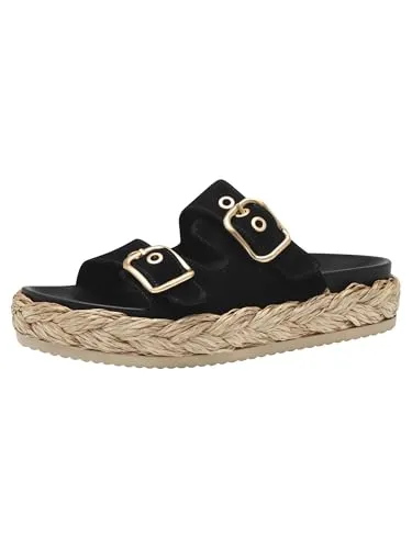 Tamaris Pantolette mit Plateau und vorgeformtem Fußbett - Pantoletten aus weichem Ziegenveloursleder, ideal für Sommertage. Die profilierte Sohle sorgt für Rutschfestigkeit und der Plateauabsatz bietet Stabilität. Perfekt für entspannte Strandbesuche!