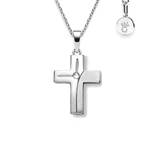 Kreuz Kette Mädchen Kommunion Echtsilber 925 | Kreuz-Anhänger Halskette Kreuzkette mit Zirkonia-Stein | Kinder-Schmuck Erstkommunion Tauf-Geschenk Konfirmation Firmung Geburt Taufe | Etui-Gravur