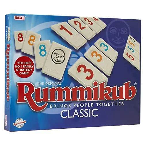 Ideal Rummikub Classic Spiel - Das beliebte Zahlenstrategiespiel für 2-4 Spieler ab 7 Jahren. Fördert strategisches Denken und sorgt für spannende Familienspiele. Ideal für gesellige Abende.
