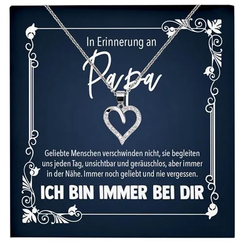 22Feels Kondolenz Geschenk, In Erinnerung an Papa, Trauer Schmuck Set Frauen, Andenken an verstorbenen Vater, Vatertag, RIP Beerdigung - Echt Silber 925 Herz Halskette mit Karte