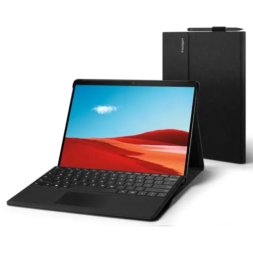 Spigen Stand Folio Hülle für Microsoft Surface Pro 11/10/9/8 - Schwarz - Tablet Hülle mit robustem Schutz und stilvollem Premium-Kunstleder, ideal für den Alltag. Bequeme Fronttasche und sicherer Magnetverschluss.