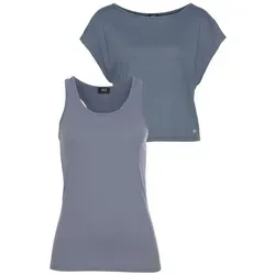 H.I.S Trainingsshirt 2-tlg. Set: Shirt & Top (Set, 2) Kurzarm, Rundhals, aus Polyester und Viskose, mit stylischen Badges blau 46