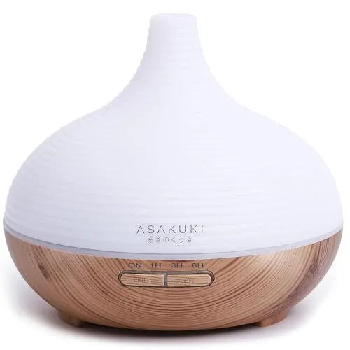 ASAKUKI 300ml Aroma Diffuser für Duftöle, Premium Ultraschall Luftbefeuchter Aromatherapie Öle Diffusor mit 7 farbigem LED Licht, BPA Free Schlafzimmer, Büro, Spa
