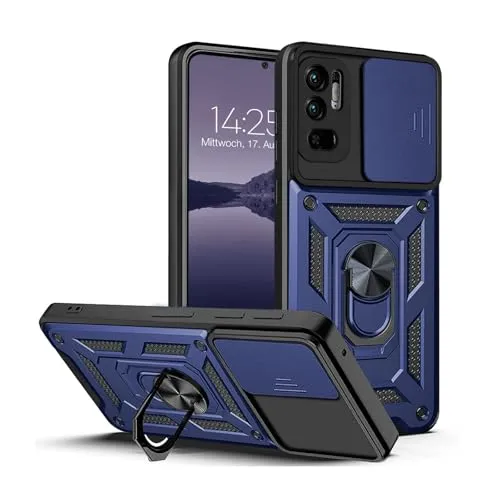 LBH Armor Hülle für Xiaomi Redmi Note 10 5G Case mit Kameraschutz Outdoor Stoßfest Handyhülle 360 Grad Metal Ring Halter Ständer Schutzhülle für Handyhalterung Auto Magnet Blau