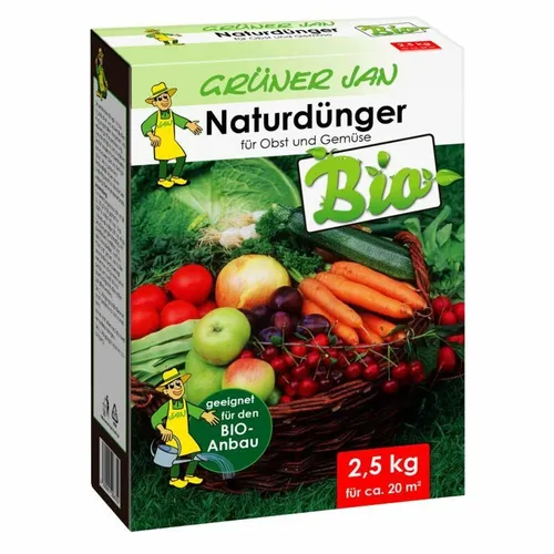 Grüner Jan Naturdünger 7x 2,5kg für Obst & Gemüse - Bio-Dünger für nachhaltigen Anbau, ideal für ca. 140m² und fördert gesundes Wachstum Ihrer Pflanzen.