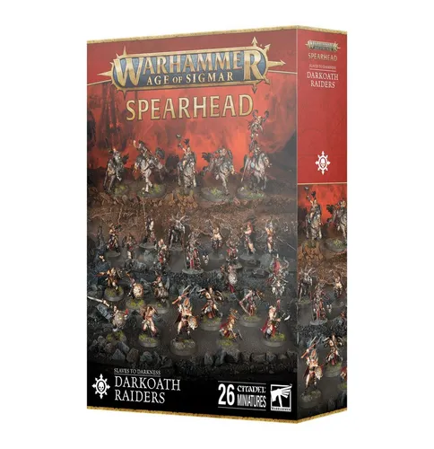 Warhammer Age of Sigmar - Slaves to Darkness D.R. Spearhead - 40K Miniaturen Set mit 291 Kunststoffteilen, ideal für Sammler und Hobbyisten. Enthält Finsterschwur-Kriegsfiguren, die zusammengebaut und bemalt werden können.