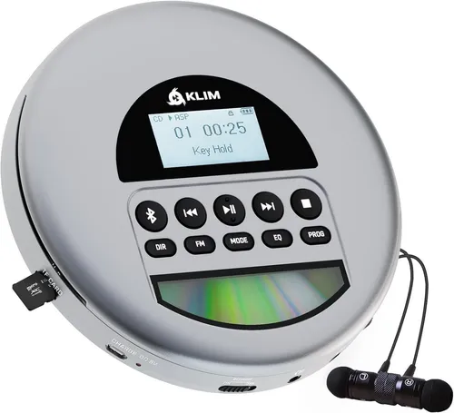 KLIM Nomad CD Player Bluetooth - Tragbarer Discman mit langlebigem Akku, inkl. Kopfhörer, Anti-Skip Schutz und ideal für Autos