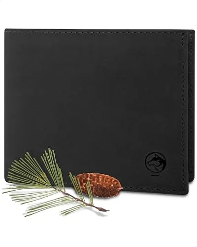 Wolfstrøm Geldbörse Herren Leder 'Nørge' – Tri-Fold Portemonnaie mit RFID-Blocker - Hochwertige Geldbörse aus Vollnarbenleder, handgefertigt in Europa. Mit Platz für 8 Karten und 200 € Scheinen, bietet sie optimalen Schutz durch den integrierten RFID-Blocker.