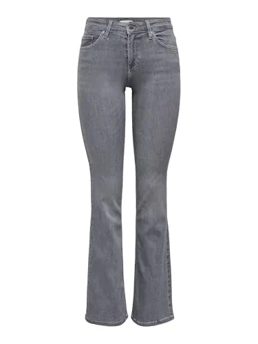 ONLY Damen ONLBLUSH Life MID Flared Jeans, Grey Denim, XXL / 32 - Jeans in Grey Denim, unterstützt die Better Cotton Initiative für nachhaltige Mode und bietet optimalen Tragekomfort dank 92% Baumwolle.