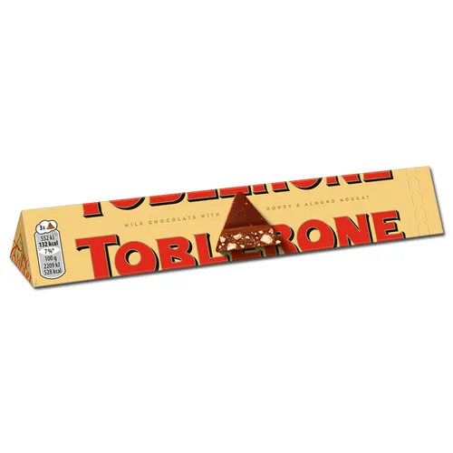 Toblerone Schweizer Milchschokolade 100 g - Schokolade, die unverwechselbare Kombination aus feiner Schweizer Milchschokolade, Honig- und Mandel-Nougat, perfekt für Schokoladenliebhaber.
