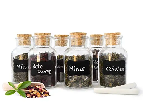 Sendez 12 Gewürzgläser mit Korkverschluss und 24 Etiketten + Stift 180ml Vorratsdose Gewürzdosen Glasdose Vorratsgläser