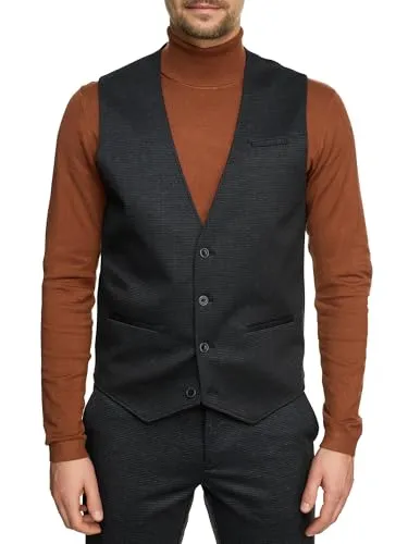 JEFF Herren JFTom Weste – Elegante Anzugweste mit 4-Wege-Stretch - Moderne Herrenweste im Mini-Check-Design, gefertigt aus hochwertigem Jersey für hohen Tragekomfort. Ideal für stilvolle Auftritte, mit durchgehender Knopfleiste und schmalen Leistentaschen.