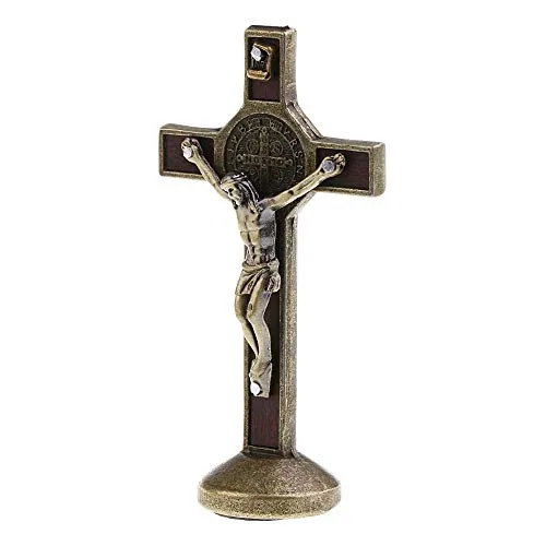 POFET Kruzifix Jesus Christus Kreuz Statue Figur für Auto Home Chapel Decor - Bronze