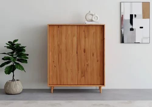 Highboard INOSIGN "Malmedy" - Beige, FSC-zertifiziert - Kommode aus massivem Kiefernholz mit Push-to-open-Funktion für müheloses Öffnen. Optimal für stilvolle und nachhaltige Einrichtung.