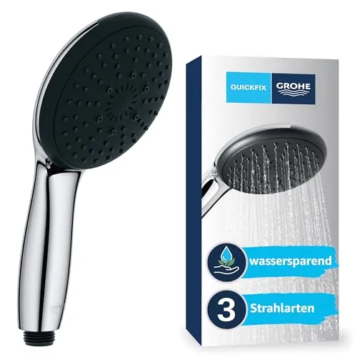 GROHE Handbrause Vitalio Start 110 - Verchromt mit 3 Strahlarten - Brausegarnituren mit 3 Strahlarten (Rain, Jet, Massage) für individuellen Duschgenuss. Wassersparend und mit einfachem Antikalk-System für mühelose Reinigung.