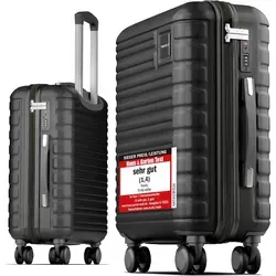 Travely Handgepäck-Trolley - Hartschalenkoffer mit TSA-Schloss - Koffer, 55x40x20cm, Nachtschwarz, mit 360° Leichtlaufrollen für mühelosen Transport und sicherem TSA-Zahlenschloss für stressfreies Reisen.