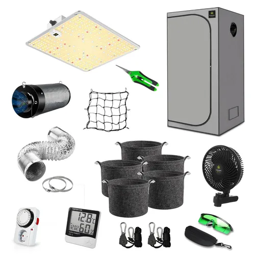 Canna4Home GrowBox Komplettset 60 x 60 x 180 cm - Komplettes Anbau-Set mit dimmbarer 150W LED-Vollspektrum-Lampe, ideal für 3 Pflanzen. Inklusive Abluftset, Clipventilator und GrowBags für optimale Wurzelversorgung.