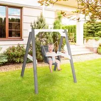 Babyschaukel Axi mit Sitz in Grau und Weiß aus Holz - Hochwertige Holzschaukel in Grau und Weiß, ideal für sichere und entspannte Spielstunden Ihres Babys.