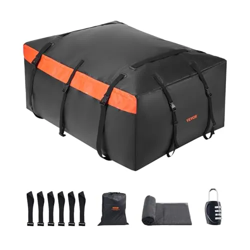 VEVOR Auto Dachbox 20 Kubikfuß - Gepäckträger mit wasserdichtem 840D PVC Material, ideal für zusätzlichen Stauraum auf Reisen, Farbe: Schwarz & Orange.