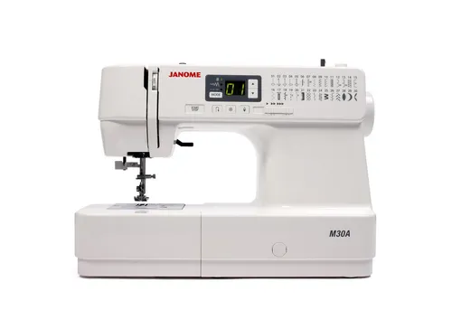 Janome M30A Nähmaschine - Einstiegsmodell mit 30 Nähprogrammen, ideal für Anfänger. Kompakt und leicht, perfekt für Reisen und Nähkurse.