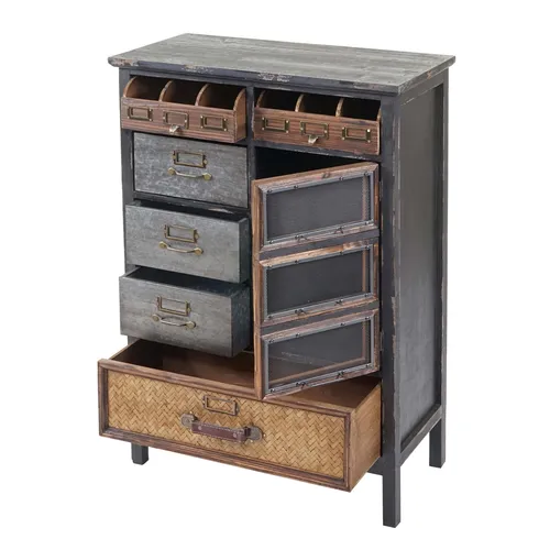 Apothekerkommode HWC-F34 - Vintage Shabby-Look aus massivem Tannenholz - Bürostühle - Stilvolle Kommode mit sechs Schubladen und einem Staufach für optimale Ordnung, komplett montiert und bereit für den Einsatz.