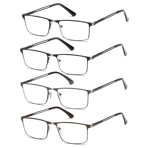Fsread 4 Pack Lesebrille Herren Blaulichtfilter mit Federscharnieren Rectangular Reader Full Frame Ultraleicht Metallrahmen +2.5