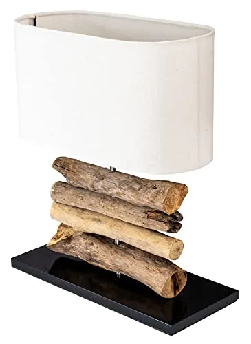 Levandeo® Nachttischlampe aus Treibholz, 42cm - Nachttischleuchte aus einzigartigem Treibholz, 34 x 42 x 16 cm, mit cremefarbenem Schirm. Jede Lampe ist ein Unikat und bringt natürliche Eleganz in Ihr Schlafzimmer.