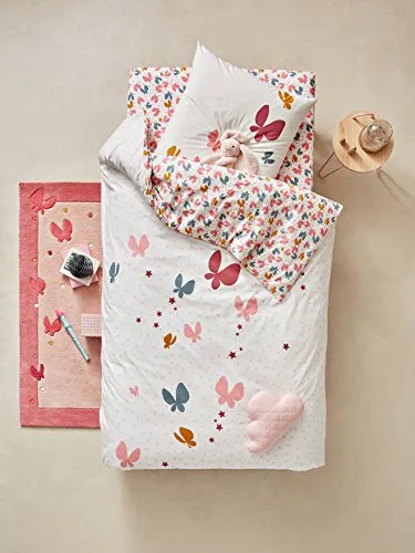 Vertbaudet Bettwäsche-Set Schmetterlinge rosa 140x150 - Bettwäsche-Set für Kinder mit süßem Schmetterlingsdesign, waschbar bis 60 °C, ideal für ein gemütliches und fröhliches Kinderzimmer.