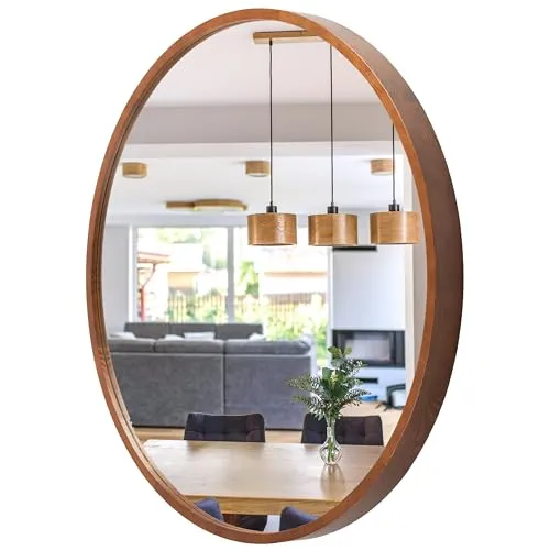 STOLARNIA PIKA Runder Bad Spiegel - Wandspiegel mit Holzrahmen (∅70 cm) - Dekorative Wandspiegel mit hochwertigem Holzrahmen für elegantes Aussehen und Langlebigkeit, ideal für Badezimmer, Flur oder Wohnzimmer.