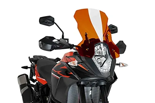Puig 6494T Hohe und aerodynamische Touring-Scheibe aus 4 mm CN-Acryl mit abgerundetem Profil, flacher Oberkante und Deflektoren zur verbesserten Schutzwirkung, Orange