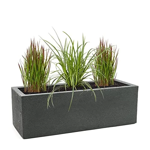 Pflanzwerk® Premium Kunststoff Pflanzkübel - Frostsicher & mit Lotus-Effekt - Eleganter rechteckiger Pflanzkübel in Anthrazit von Pflanzwerk® - ideal für Balkon, Garten und Büro. Witterungsbeständig und leicht, bietet er Ihren Pflanzen ausreichend Platz und eine edle Steinoptik.