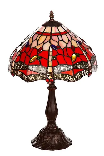 BIRENDY Stehlampe Tiffany Libelle 12 Zoll - Elegante 12 Zoll Tischlampe mit wunderschönem Libellenmotiv in Rot. Ideal für stimmungsvolle Beleuchtung und ein echter Blickfang in jedem Raum.