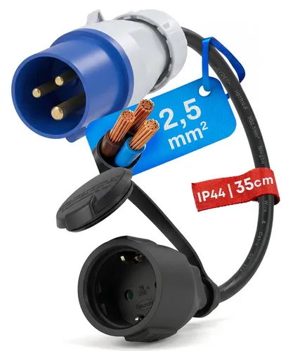 feletec CEE Adapter CEE Stecker auf Schuko Kupplung, 35cm Länge, IP44 CEE-Adapterkabel