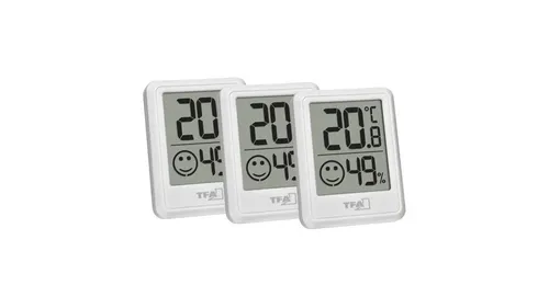 TFA Digitales Thermo-Hygrometer 30.5060.02.03, Set mit 3 Geräten - Wetterstationen mit Temperatur- und Luftfeuchtigkeitsanzeige, ideal für optimale Raumüberwachung. Komfortzonen-Anzeige sorgt für sofortige Erkennung idealer Werte.