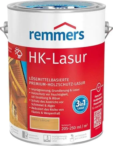 Remmers HK-Lasur teak, 5 Liter - Beizen – Exzellenter 3-in-1 Holzschutz für Außen mit Imprägnierung, Grundierung und Lasur, ideal für Zäune und Gartenhäuser, schützt vor Feuchtigkeit und UV-Strahlen.