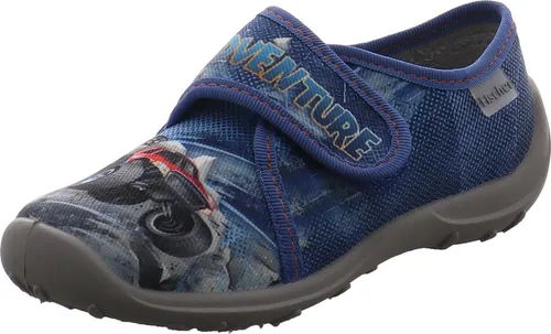 Fischer Markenschuh Jungen Hausschuh Adventure blau - 36 - Robuster Klett-Hausschuh für Jungen mit coolem Monster Truck Print. Ideal für Kindergarten und Schule. Leicht, flexibel und mit optimaler Luftzirkulation – perfekt für den ganzen Tag.