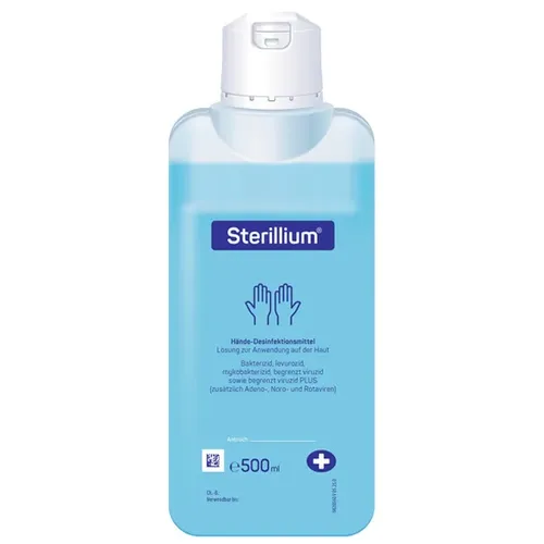 Bode Sterillium Händedesinfektionsmittel 500 ml - Hautverträgliches Händedesinfektionsmittel für hygienische und chirurgische Anwendungen. Ideal für den professionellen Einsatz in Gesundheitswesen und Industrie, auch bei Dauergebrauch gut verträglich.