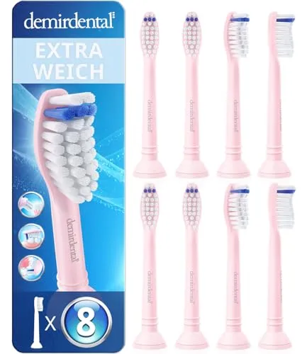 8er demirdental Aufsätze Extra Soft für Philips Sonicare - Ersatzzahnbürsten mit extra weichen Borsten, ideal für empfindliche Zähne. Entwickelt in Berlin für maximale Zahngesundheit und sanfte Reinigung.