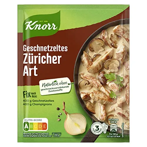 Knorr Fix Würzmischung Geschnetzeltes Züricher Art für ein leckeres Geschnetzeltes Rezept ohne geschmacksverstärkende Zusatzstoffe 54 g 1 Stück
